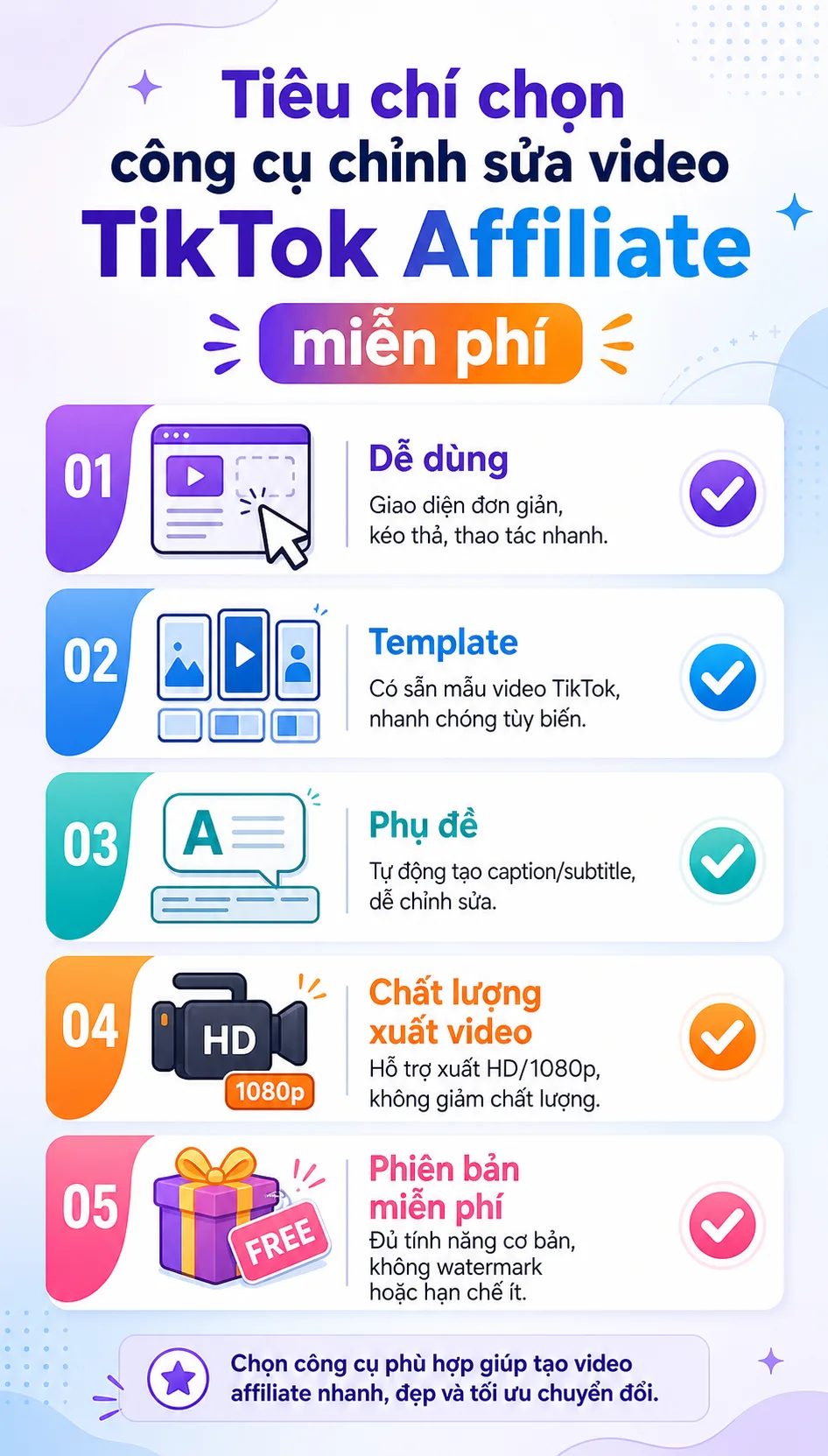 Tiêu chí chọn công cụ phù hợp cho video affiliate TikTok