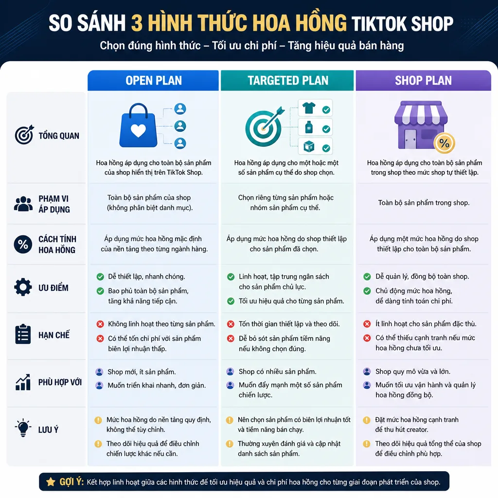 Các hình thức Affiliate TikTok: Open Plan, Targeted Plan và Shop Plan