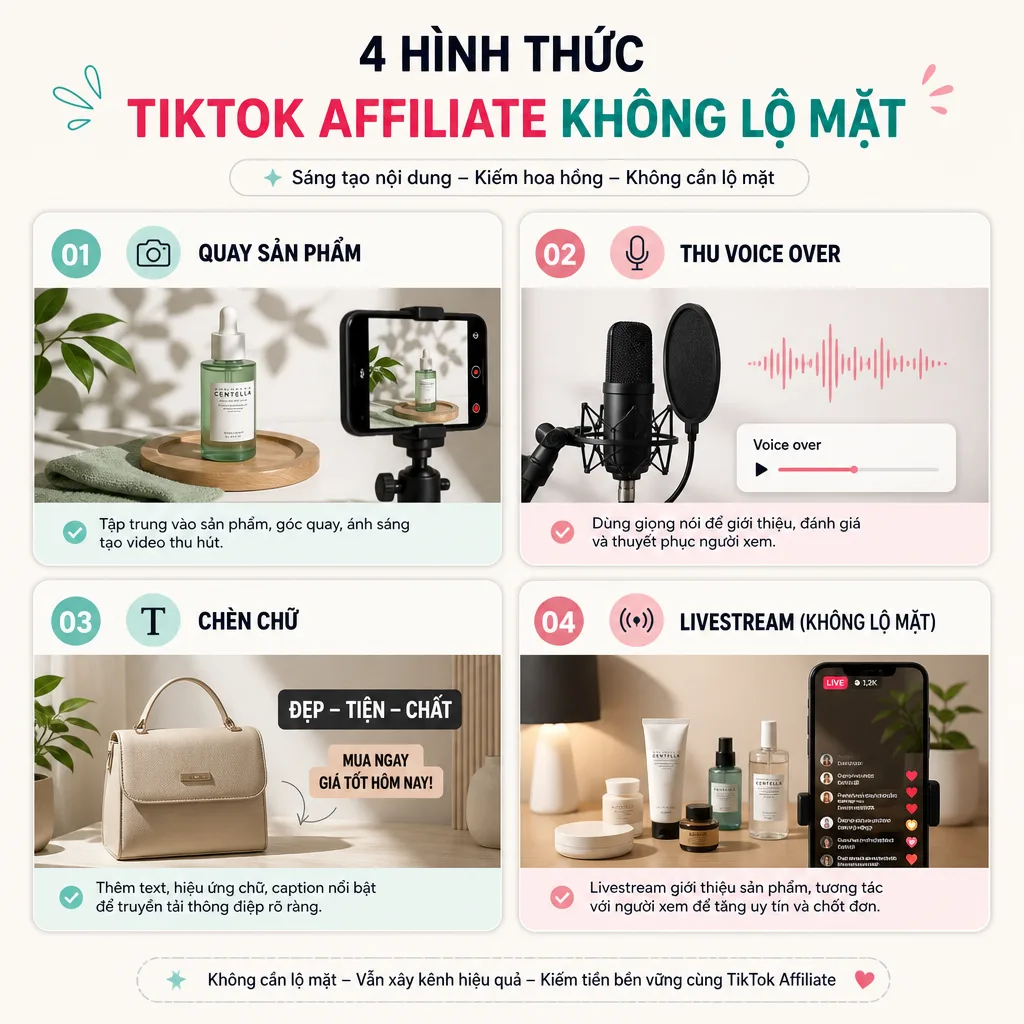 Các hình thức làm TikTok Affiliate và lựa chọn phù hợp cho người không thích giao tiếp