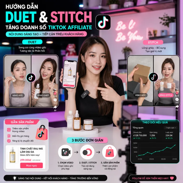 Cách tận dụng Duet và Stitch cho affiliate TikTok hiệu quả