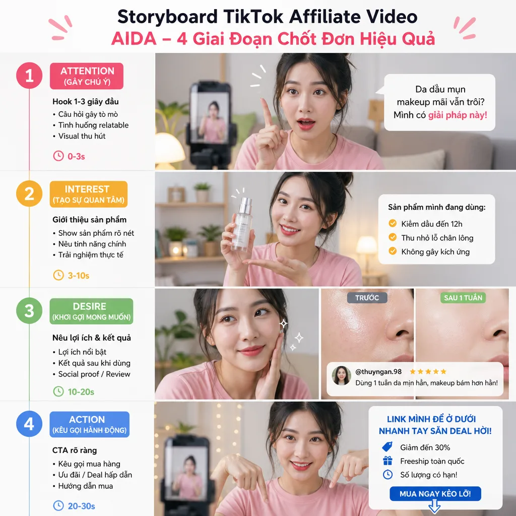 Công thức AIDA trong video TikTok Affiliate: Cách viết kịch bản chốt đơn