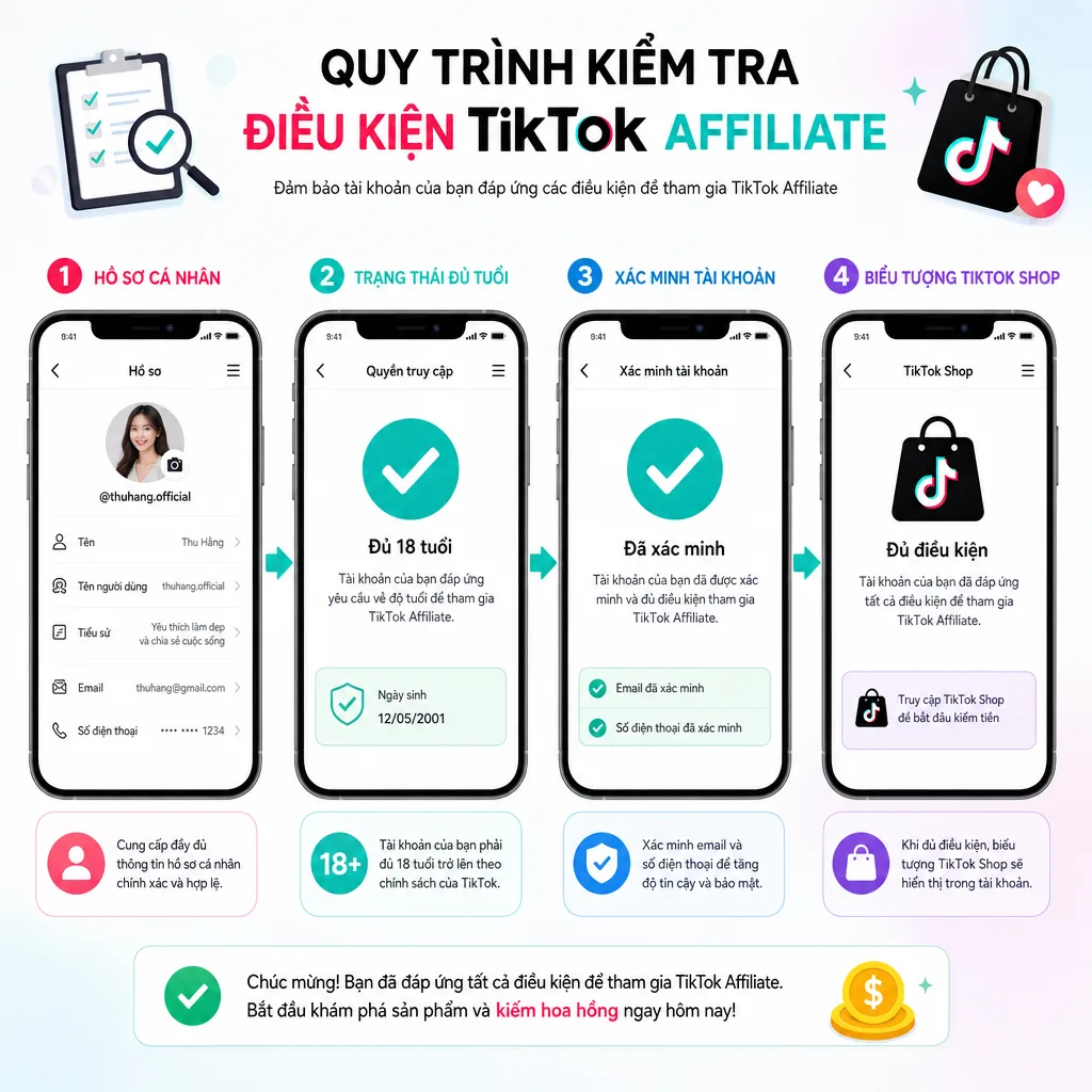 Điều kiện làm Affiliate TikTok và cách kiểm tra tài khoản đủ điều kiện