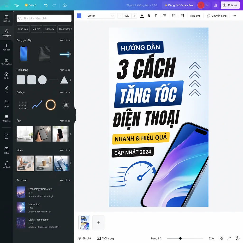 Hướng dẫn cách dùng Canva thiết kế thumbnail TikTok từng bước