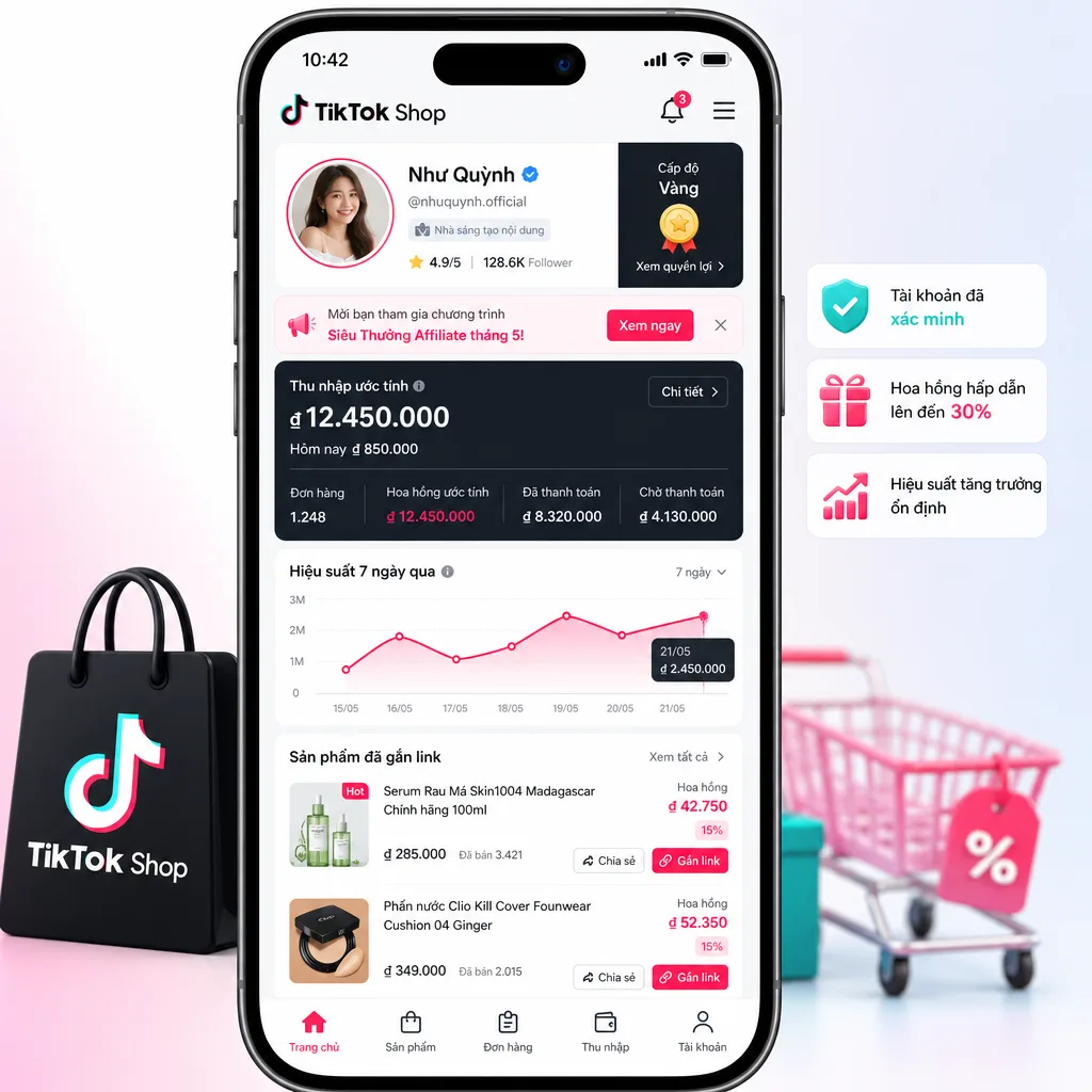 Tính năng mới trên TikTok Shop Affiliate: Điều kiện, xác minh và cách kiếm hoa hồng