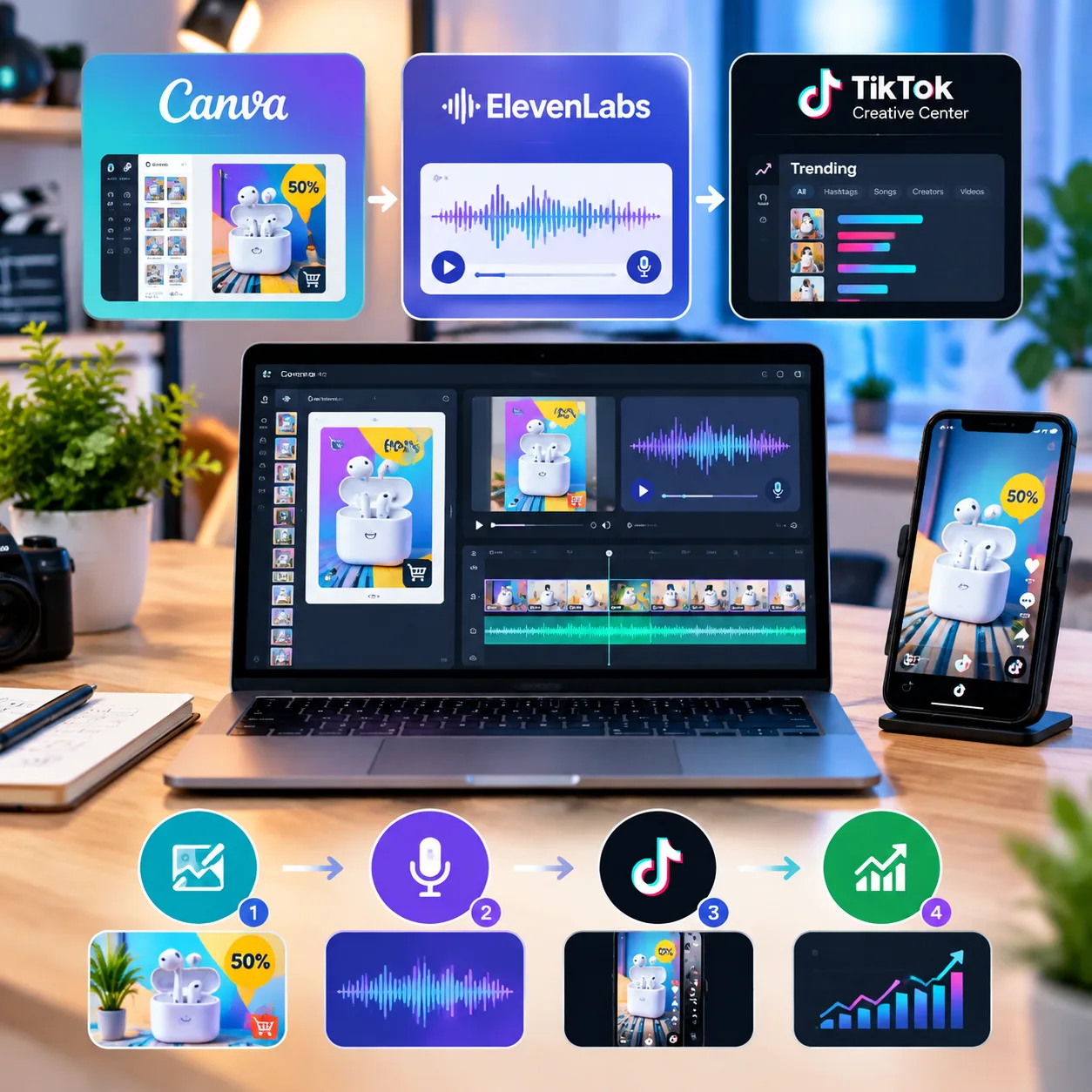 Canva AI, ElevenLabs và TikTok Creative Center: Hoàn thiện video sau khi dịch