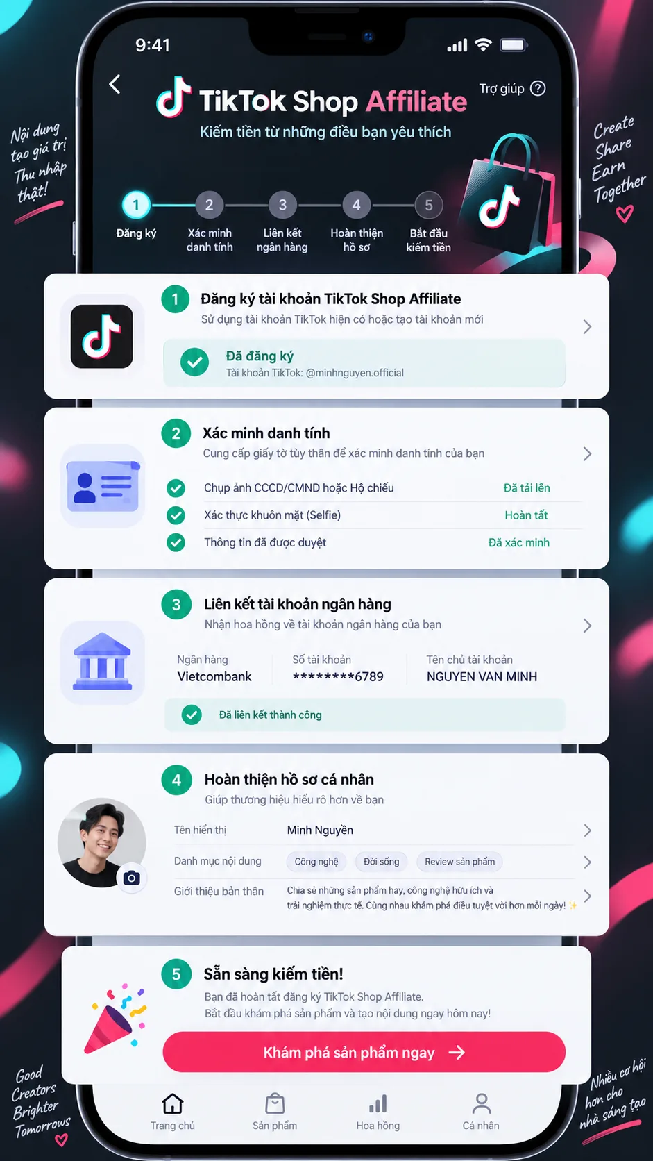 Điều kiện đăng ký TikTok Shop Affiliate và các tài khoản cần liên kết